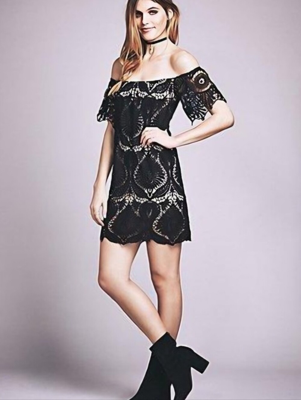 Free People Sagrada Black Lace Crochet Mini Dress Wedding guest Going out